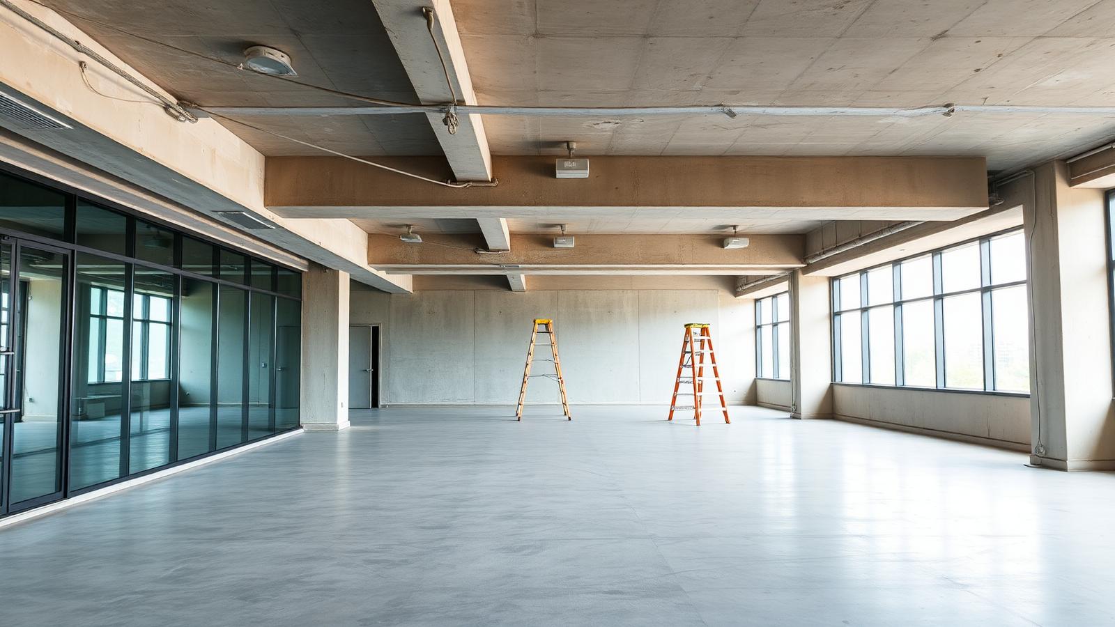 Commercial space after construction, ready for cleanup